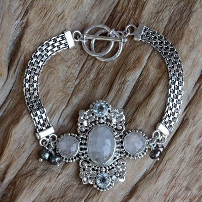 Alternate image for Rainbow Moonstone and Blue Topaz Bracelet Regal Gianyar