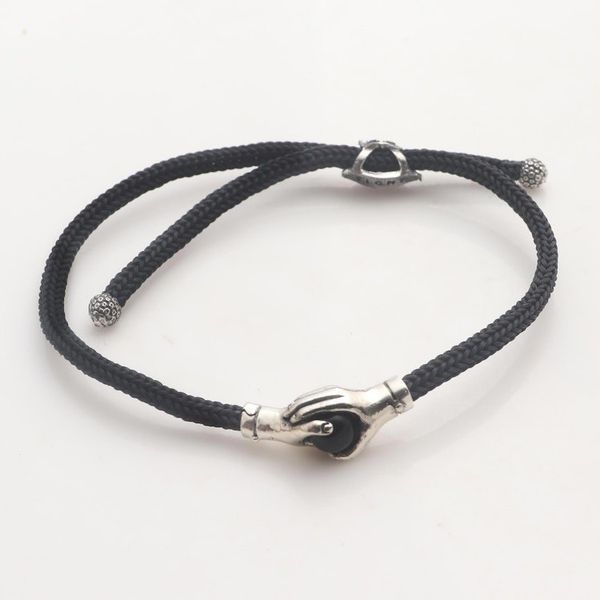 Alternate image for Bali Obsidian and Sterling Silver Cord Unity Bracelet Silver Handshake