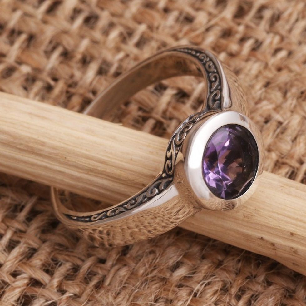 Amethyst Solitaire Sterling Silver Ring 'The Life Within'