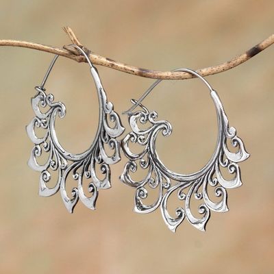 Alternate image for Curling Sterling Silver Hoop Earrings from Bali Curling Tendrils