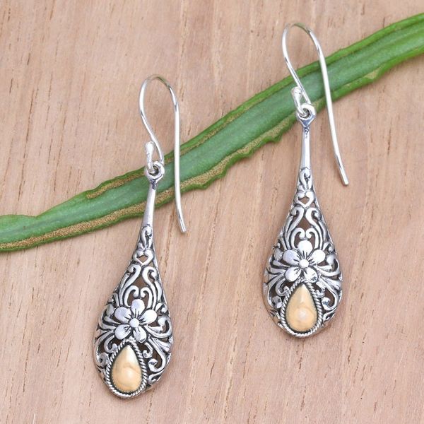 Alternate image for Gold Accented Sterling Silver Raindrop Earrings with Flowers Floral Raindrop