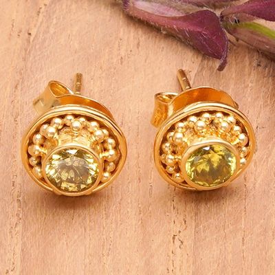 Alternate image for 18k Gold-Plated Peridot Stud Earrings Crafted in Bali Sweet Girl