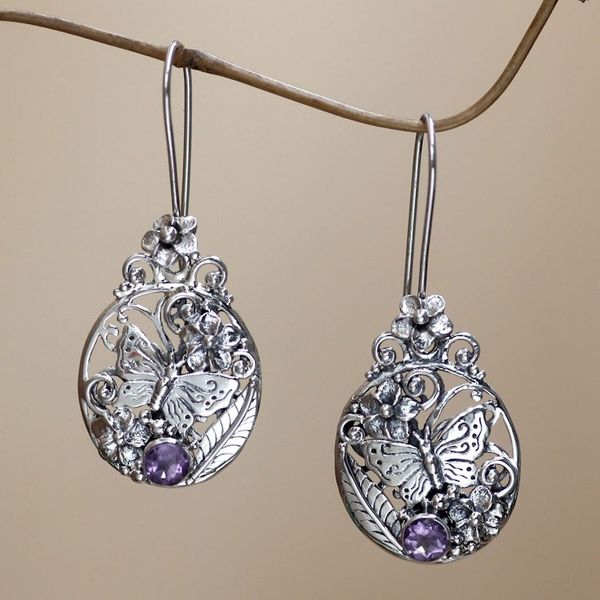 Alternate image for Floral Sterling Silver Dangle Earrings Butterflies and Frangipani