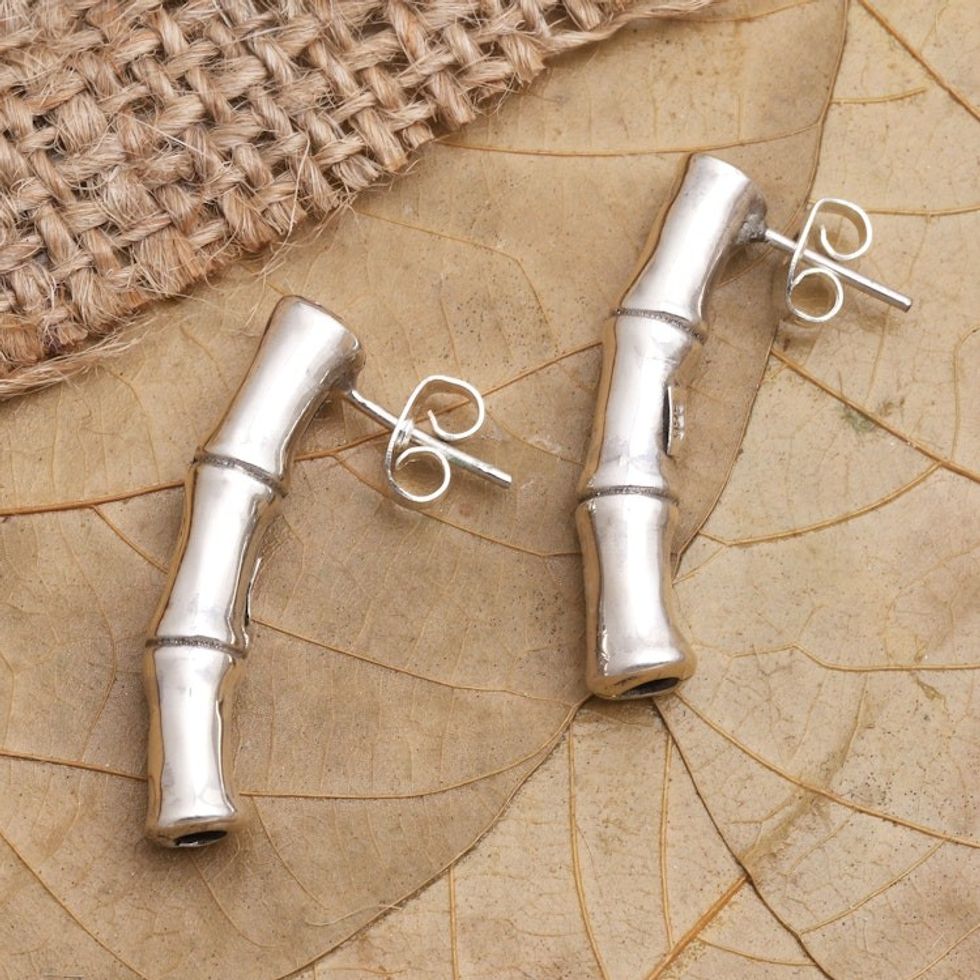 Hand Made Sterling Silver Drop Earrings 'Bamboo Intrigue'