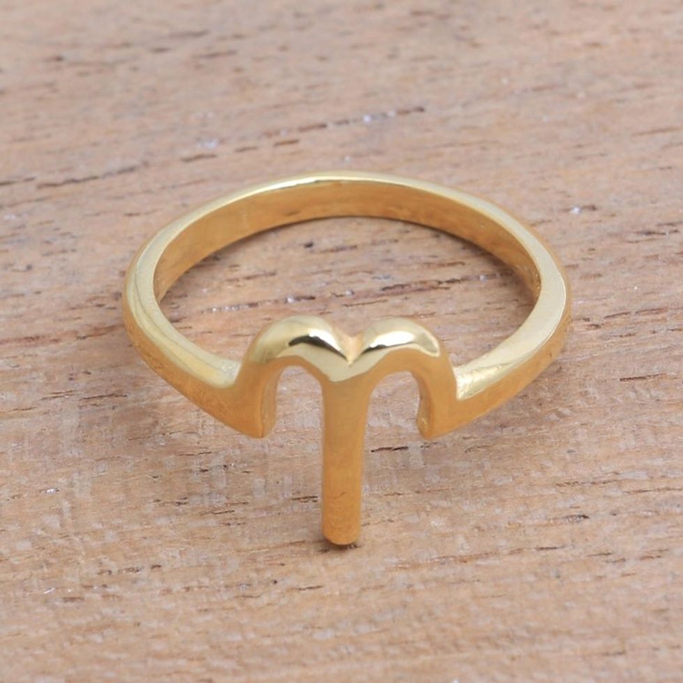 18k Gold Plated Sterling Silver Aries Band Ring 'Golden Aries'