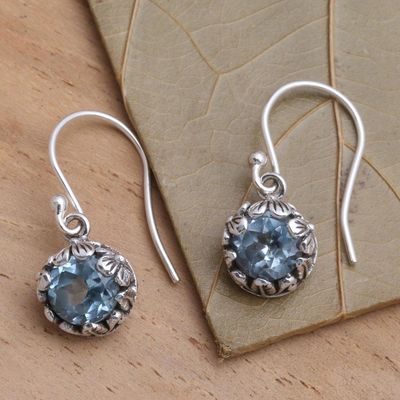 Alternate image for Petite Blue Topaz Floral Earrings in Sterling Silver Petite Frangipani Flowers