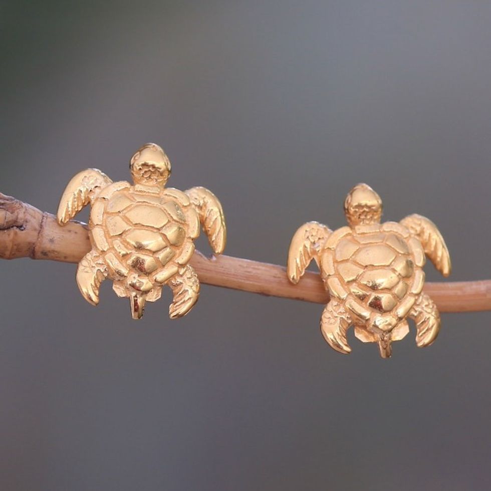 Gold Plated Sterling Silver Turtle Stud Earrings 'Serangan Turtles'