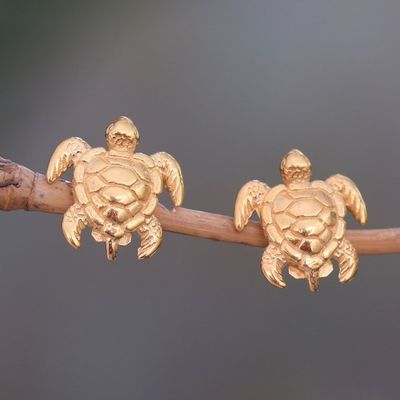 Alternate image for Gold Plated Sterling Silver Turtle Stud Earrings Serangan Turtles