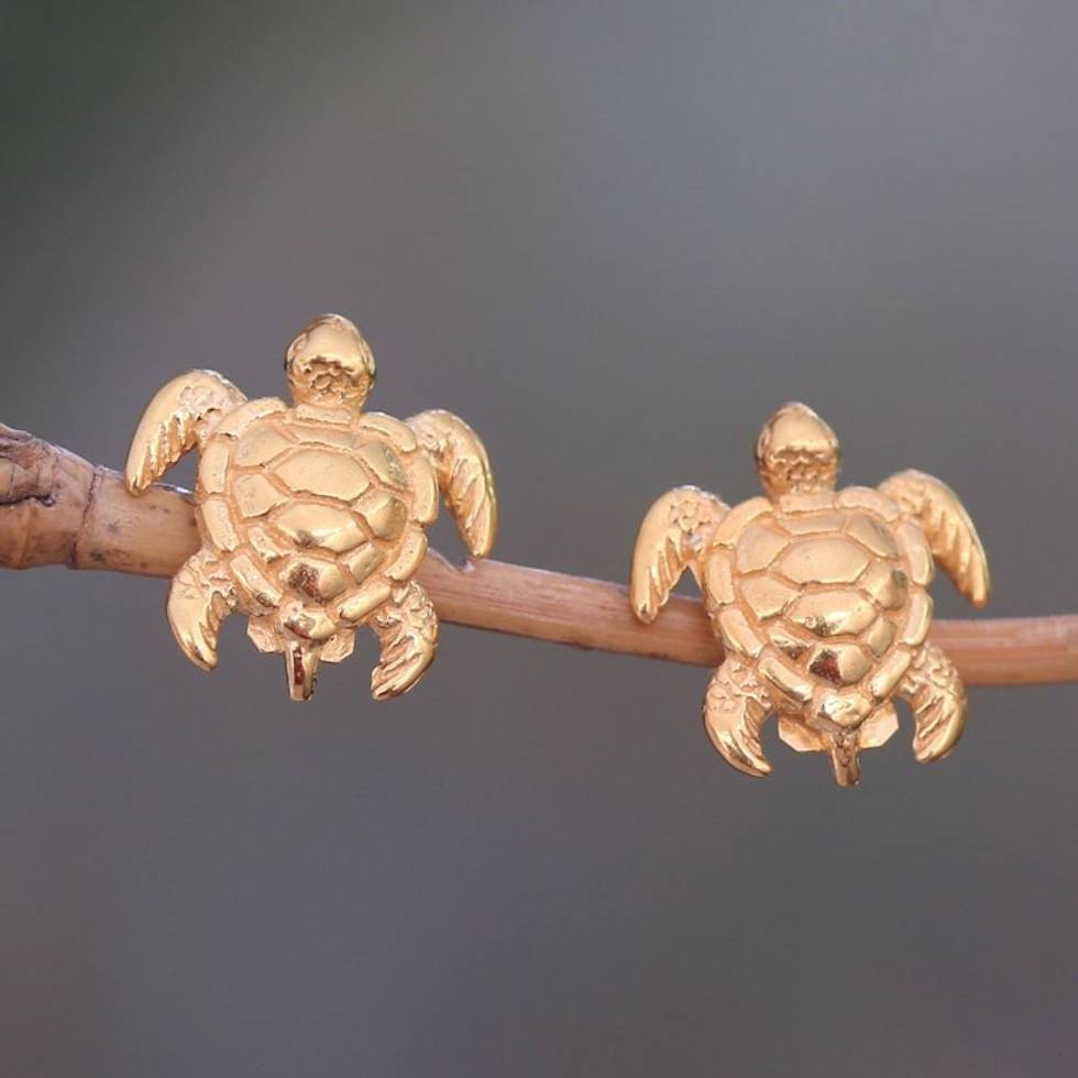 Gold Plated Sterling Silver Turtle Stud Earrings 'Serangan Turtles'