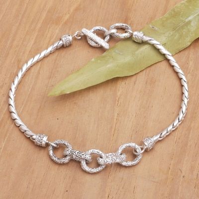 Alternate image for Mens Sterling Silver Pendant Bracelet Crafted in Bali Courageous Man