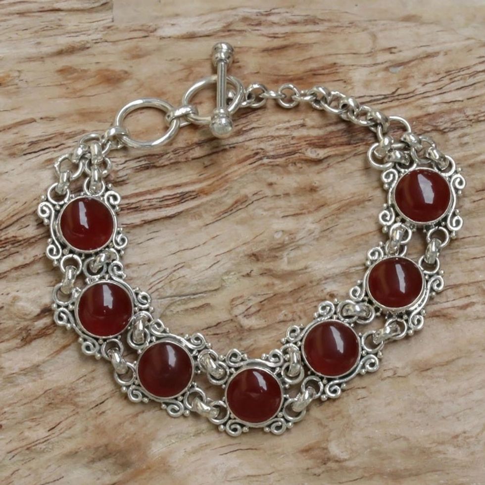 Carnelian Silver Wristband Bracelet 'Radiant Queen'