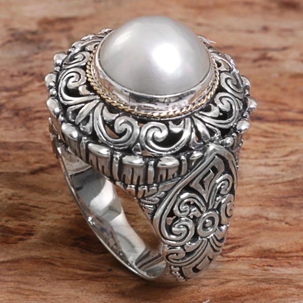Alternate image for Cultured Mabe Pearl Sterling Silver Cocktail Ring Romantic Moonlight