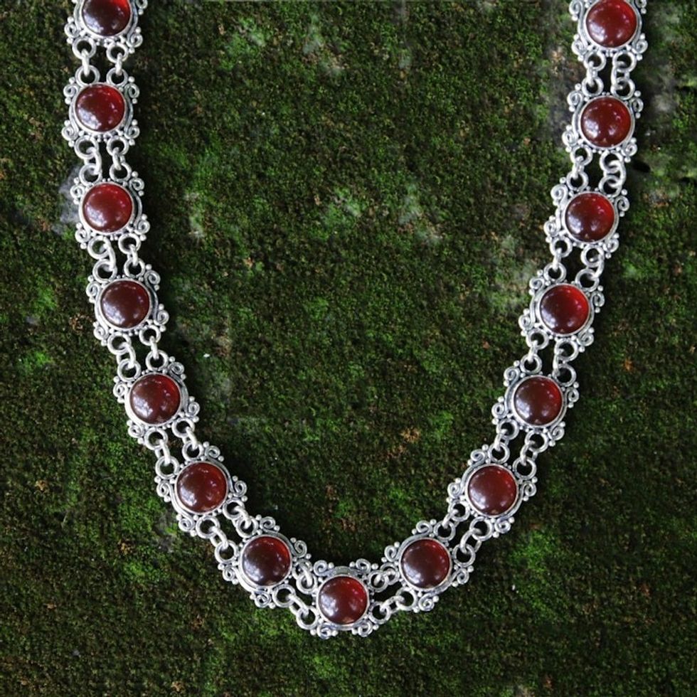 Sterling Silver Carnelian Statement Necklace 'Radiant Queen'