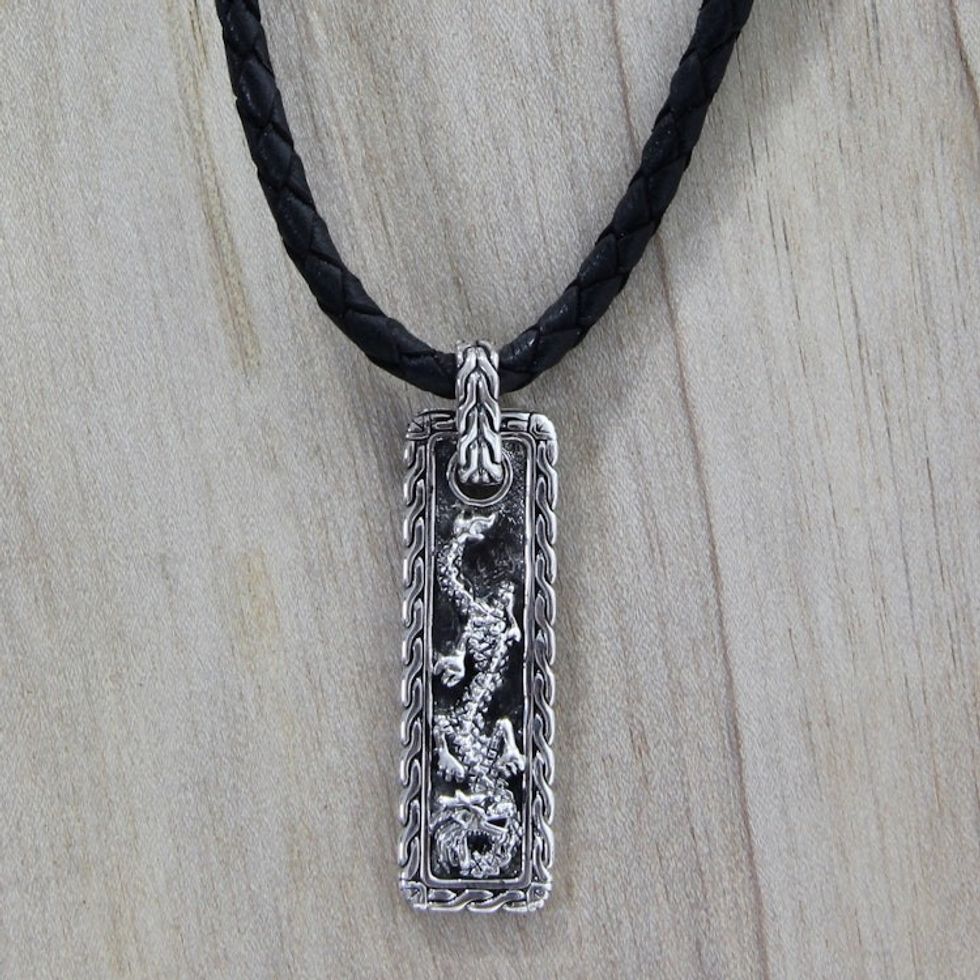 Sterling Silver Dragon Pendant Necklace for Men 'Bold Dragon'