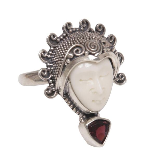 Alternate image for Garnet Sterling Silver Bone Cocktail Ring from Indonesia Saraswati Face in Red