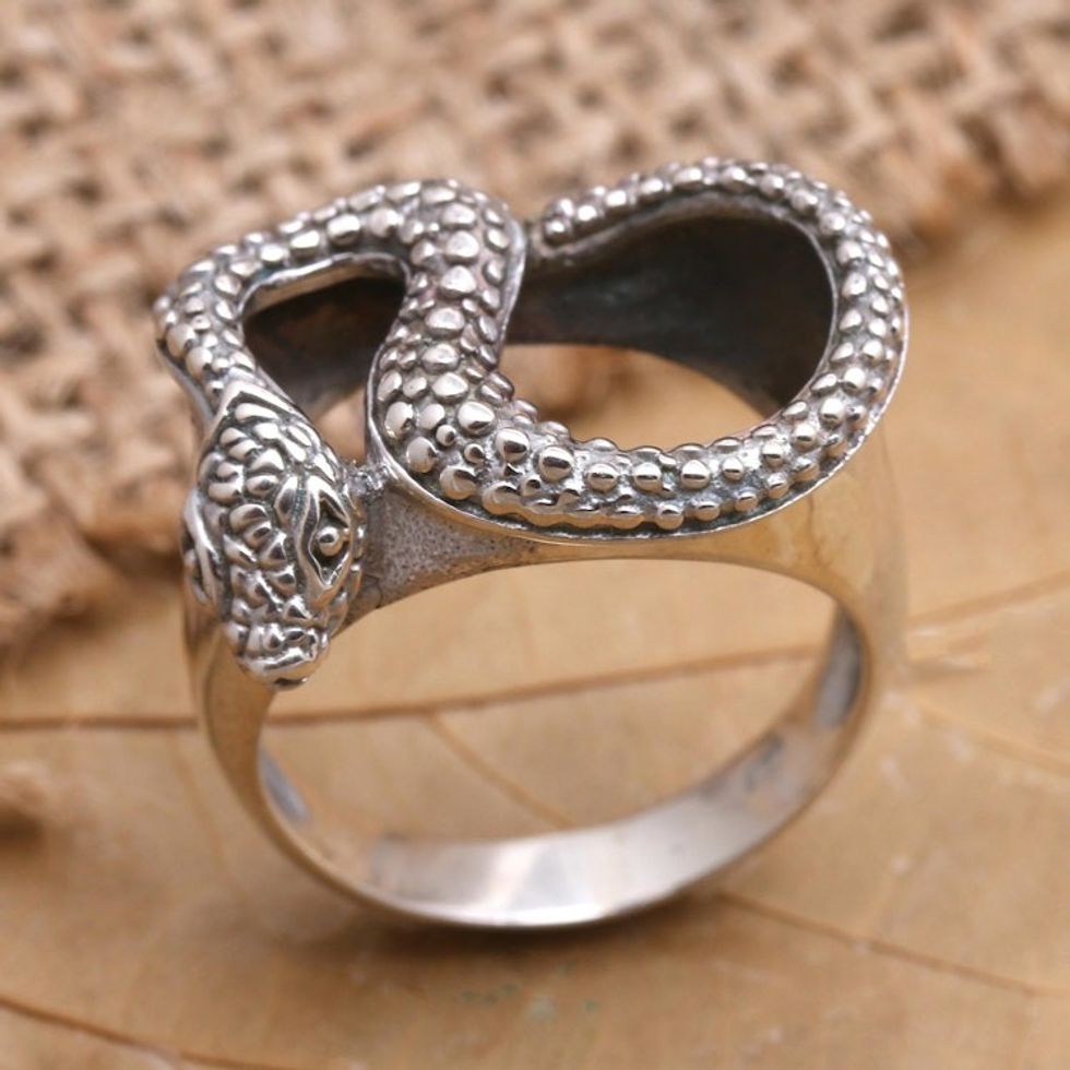 Men's Sterling Silver Snake Ring 'Slithering Snake'