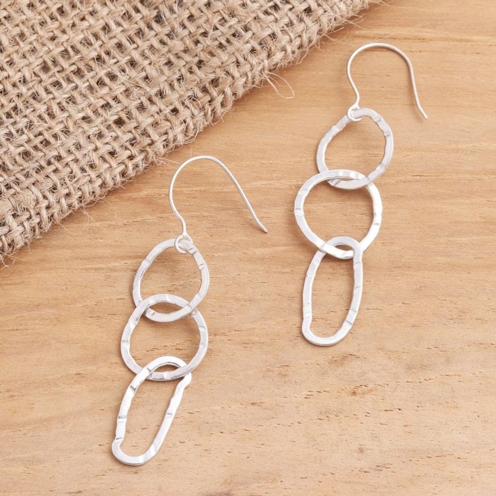 Handmade Triple Loop Sterling Silver Dangle Earrings 'Irregular Beauty'