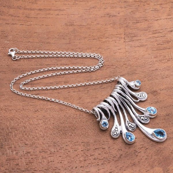 Alternate image for Teardrop Blue Topaz Pendant Necklace from Bali Angels Tears
