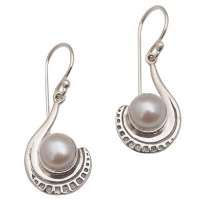 Alternate image for Sterling Silver and Cultured Pearl Dangle Earrings Marking Time