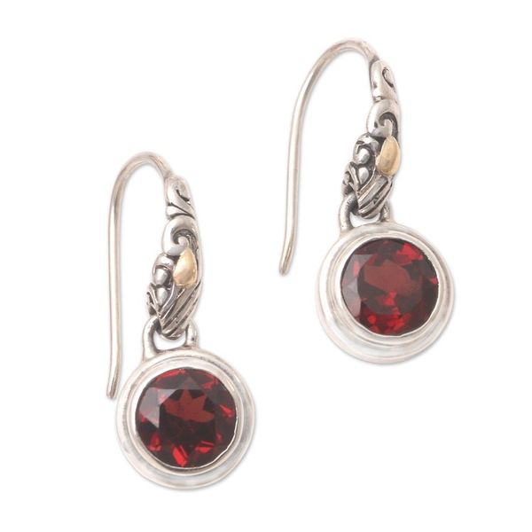 Alternate image for Gold-Accented Garnet Dangle Earrings Tropical Color in Volcano