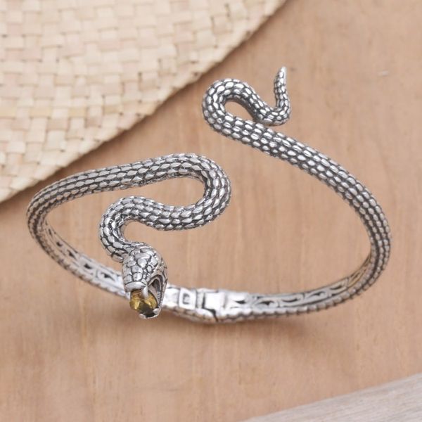 Alternate image for Sterling Silver Snake Cuff Bracelet with Faceted Citrine Snake Gem