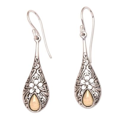 Alternate image for Gold Accented Sterling Silver Raindrop Earrings with Flowers Floral Raindrop