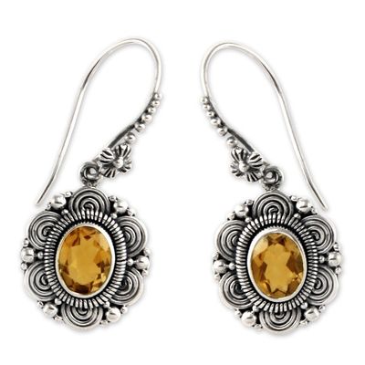Alternate image for Floral Sterling Silver and Citrine Dangle Earrings Balinese Sunflower