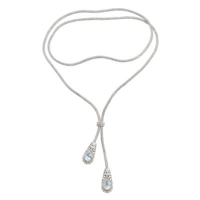 Alternate image for Lariat Style Necklace with Blue Topaz Gems Celuk Tears
