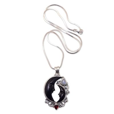 Alternate image for Moon Sterling Silver Pendant Necklace with Natural Gems Shadow Harmony