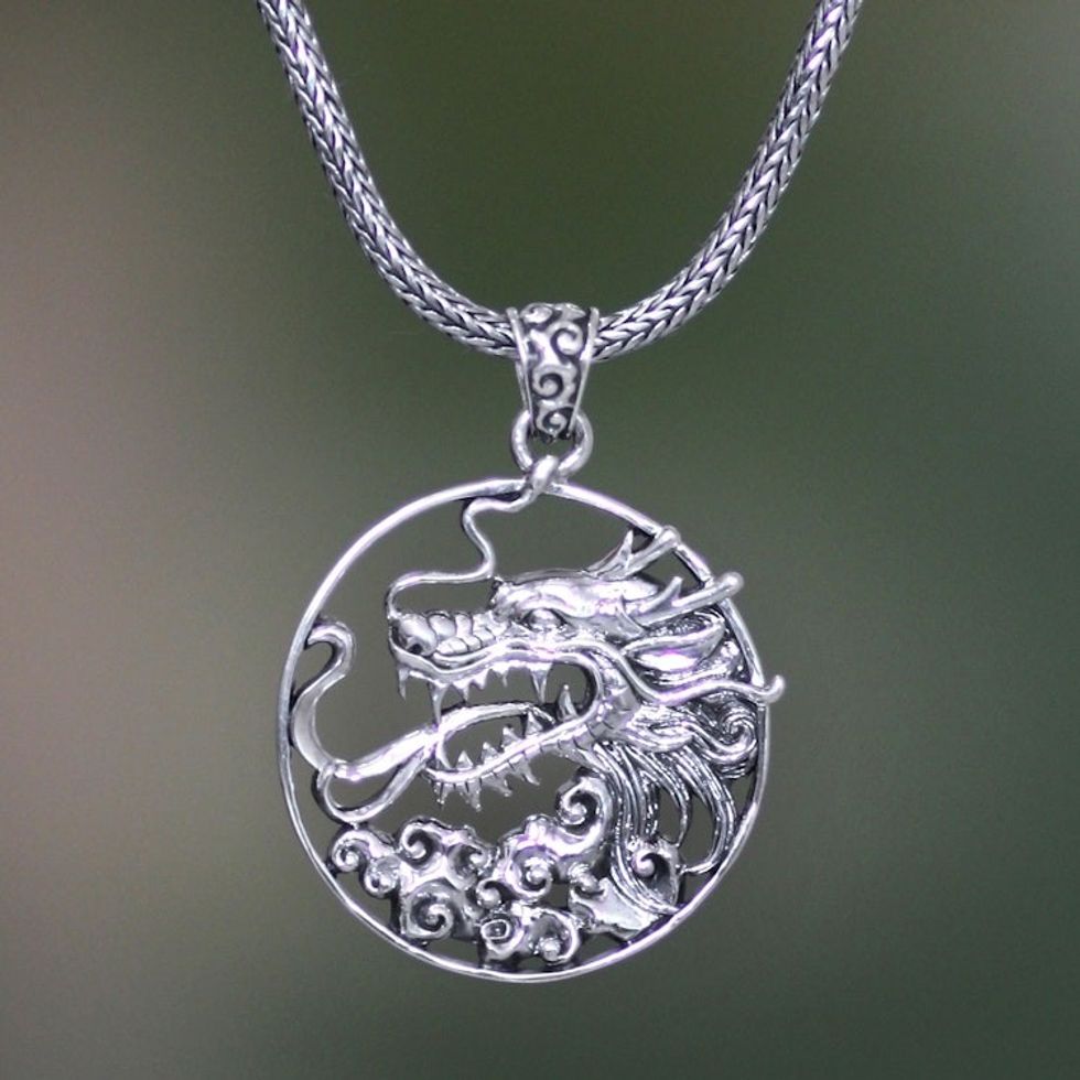 Men's Sterling Silver Dragon Necklace 'Victorious'