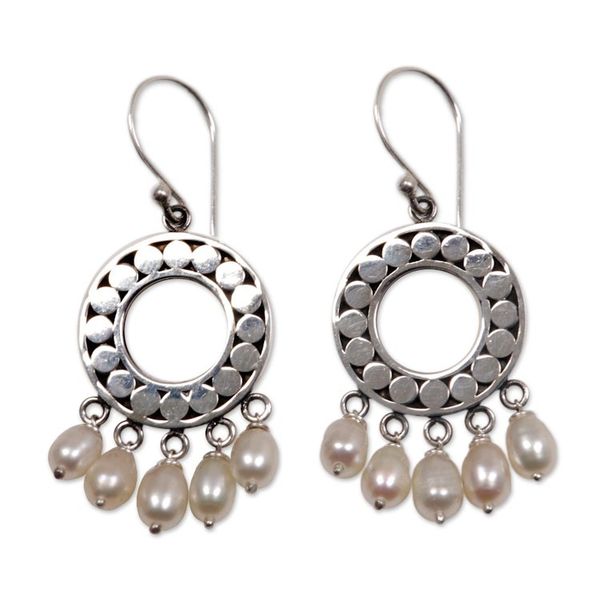 Alternate image for Indonesian Sterling Silver Pearl Chandelier Earrings White Moon Aura