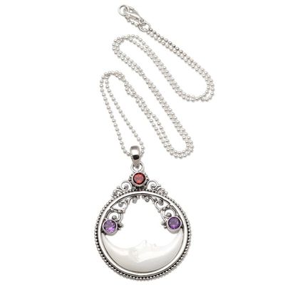 Alternate image for Moon Pendant Necklace with Amethyst and Garnet Peaceful Evening