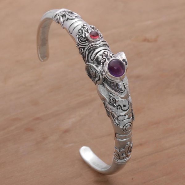 Alternate image for Amethyst and Garnet Tapir Cuff Bracelet from Indonesia Tapir Tale