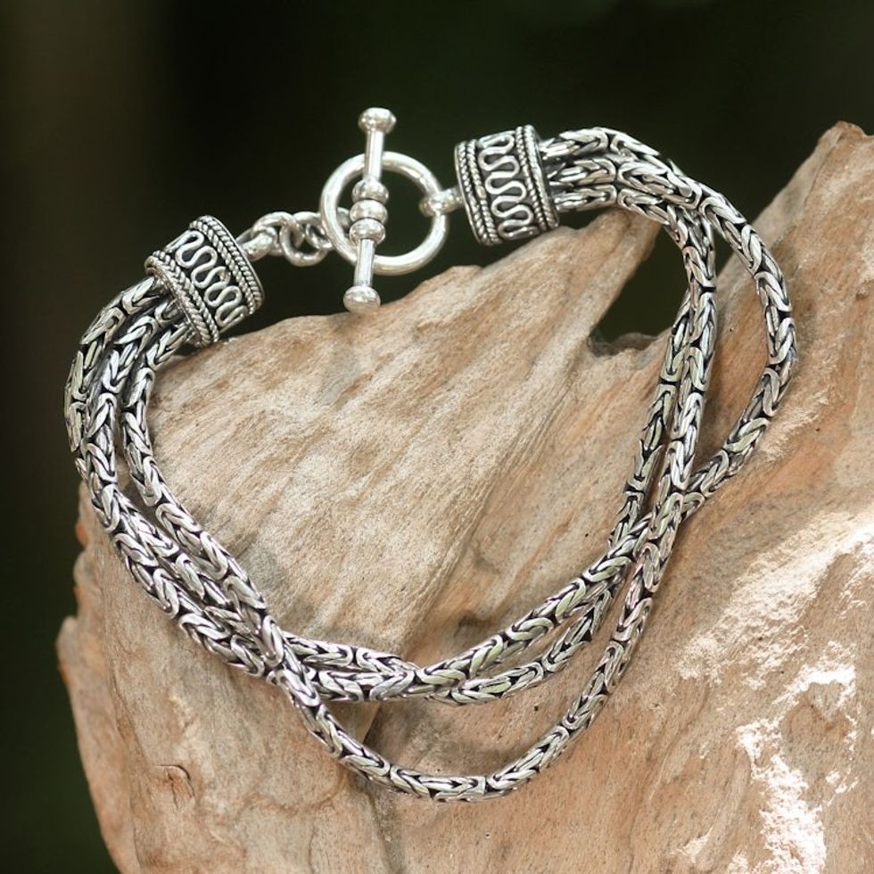 Handcrafted Sterling Silver Braided Bracelet 'Fountainhead'