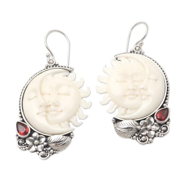 Alternate image for Hand Crafted Sun and Moon Dangle Earrings Celestial Siblings