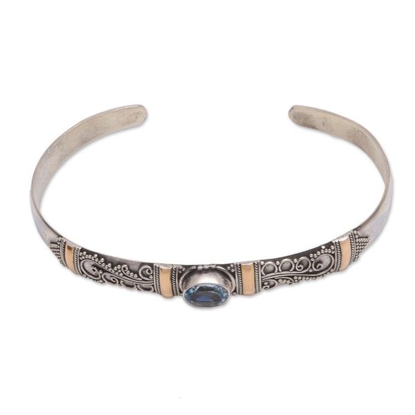 Alternate image for Blue Topaz 18K Gold Accent on Sterling Silver Cuff Bracelet Fanciful Fronds