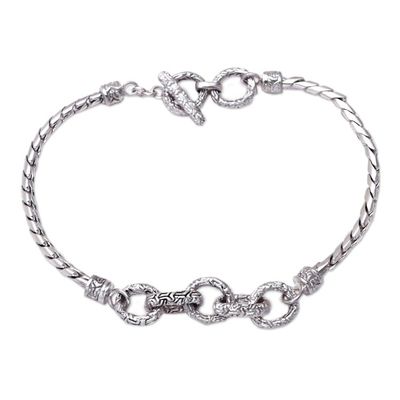 Alternate image for Mens Sterling Silver Pendant Bracelet Crafted in Bali Courageous Man