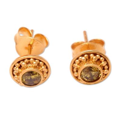Alternate image for 18k Gold-Plated Peridot Stud Earrings Crafted in Bali Sweet Girl