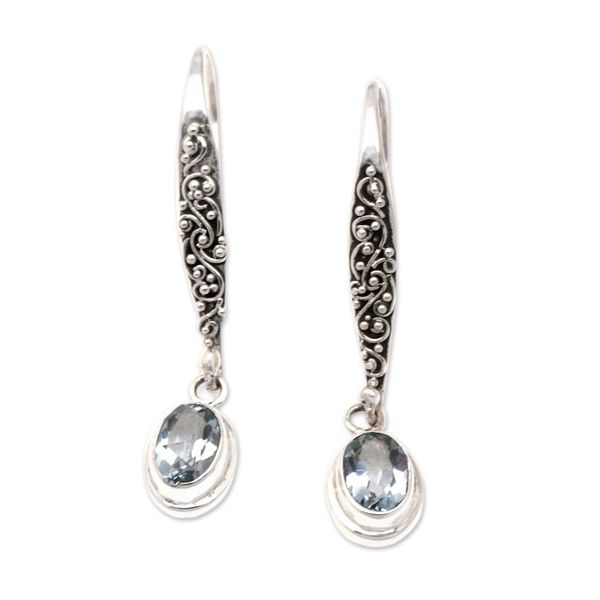 Alternate image for Sterling Silver and Blue Topaz Dangle Earrings Made in Bali Heavens Treasure in Azure