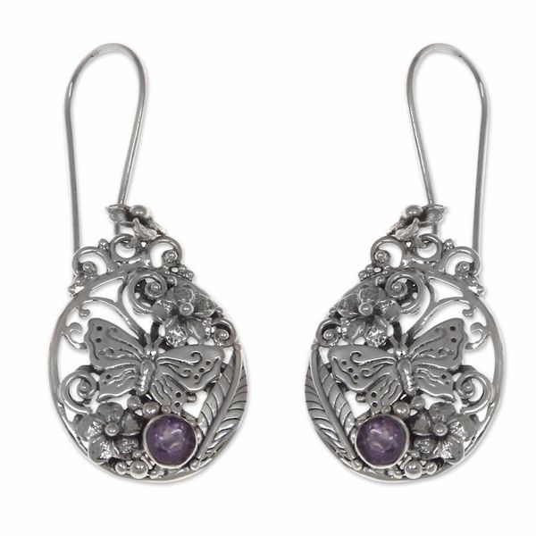 Alternate image for Floral Sterling Silver Dangle Earrings Butterflies and Frangipani