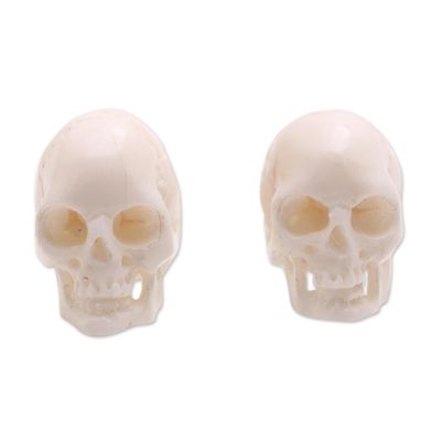 Alternate image for Skull-Shaped Bone Stud Earrings Crafted in Bali Trunyan Skulls