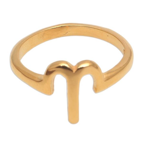 Alternate image for 18k Gold Plated Sterling Silver Aries Band Ring Golden Aries