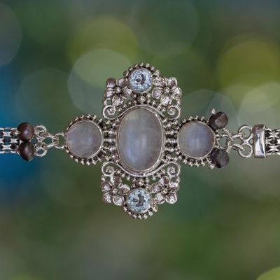 Alternate image for Rainbow Moonstone and Blue Topaz Bracelet Regal Gianyar