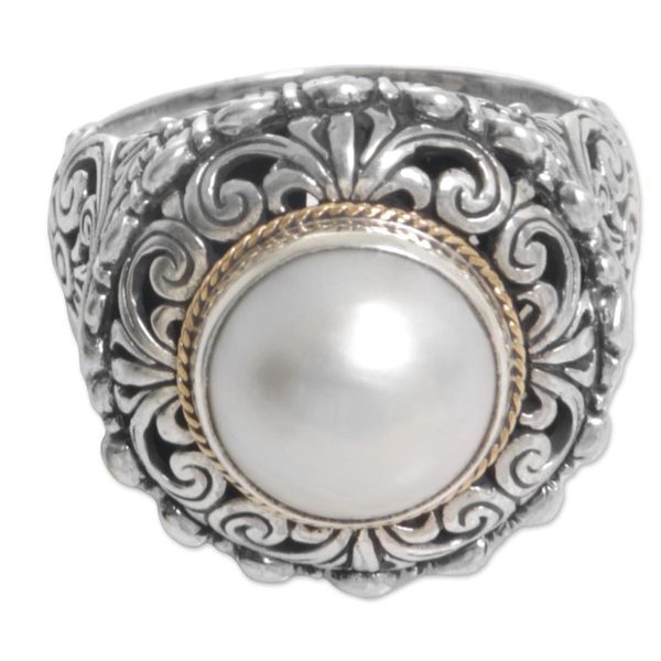 Alternate image for Cultured Mabe Pearl Sterling Silver Cocktail Ring Romantic Moonlight