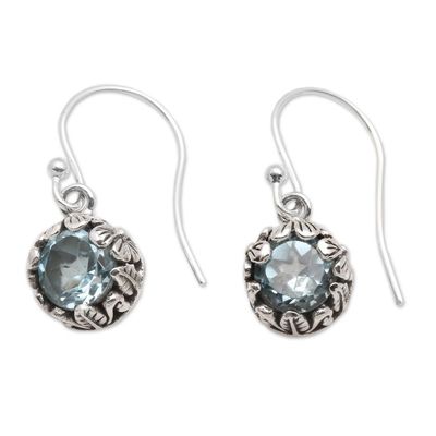 Alternate image for Petite Blue Topaz Floral Earrings in Sterling Silver Petite Frangipani Flowers