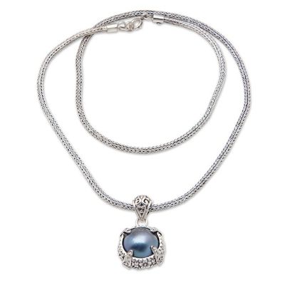 Alternate image for Traditional Sterling Silver Pendant Necklace with Blue Pearl Peaceful Force