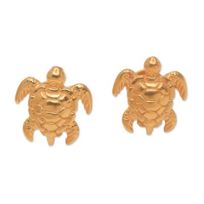 Alternate image for Gold Plated Sterling Silver Turtle Stud Earrings Serangan Turtles