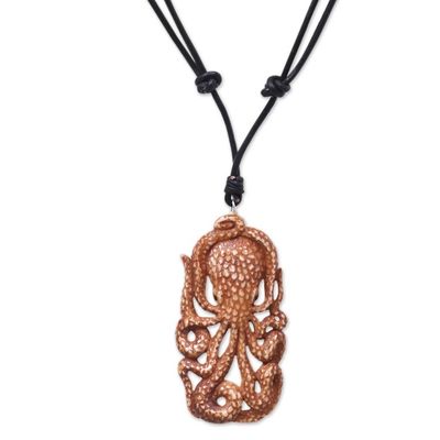Alternate image for Octopus Pendant Necklace Hand Carved of Cow Bone Bali Octopus