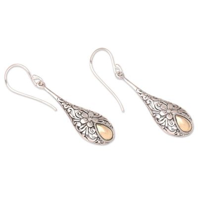 Alternate image for Gold Accented Sterling Silver Raindrop Earrings with Flowers Floral Raindrop