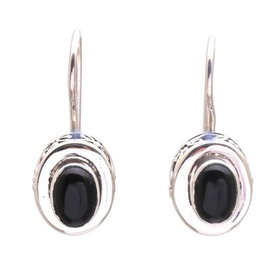 Alternate image for Oval Onyx Drop Earrings Crafted in Bali Dark Ovals